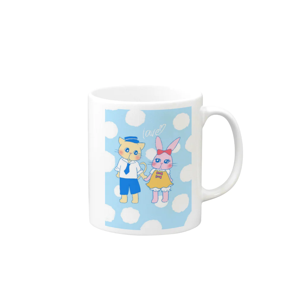 shizukuの猫くんとうさぎちゃん Mug :right side of the handle