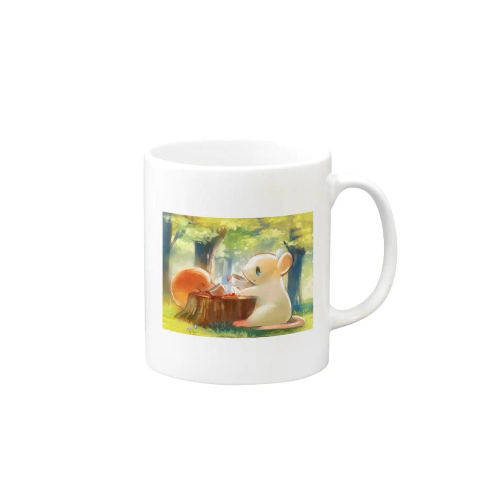 まにののねずみともぐら Mug :right side of the handle