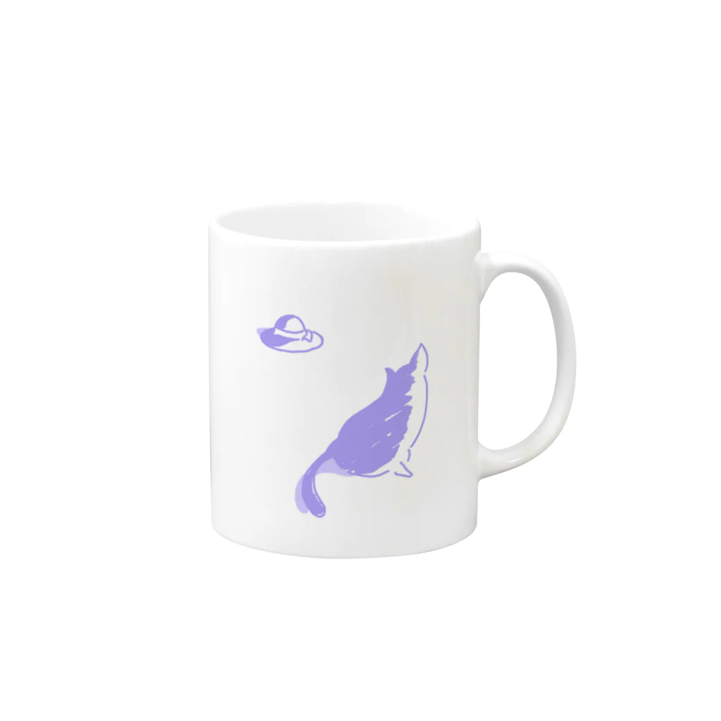 Karinsyrupの猫と帽子(紫) Mug :right side of the handle