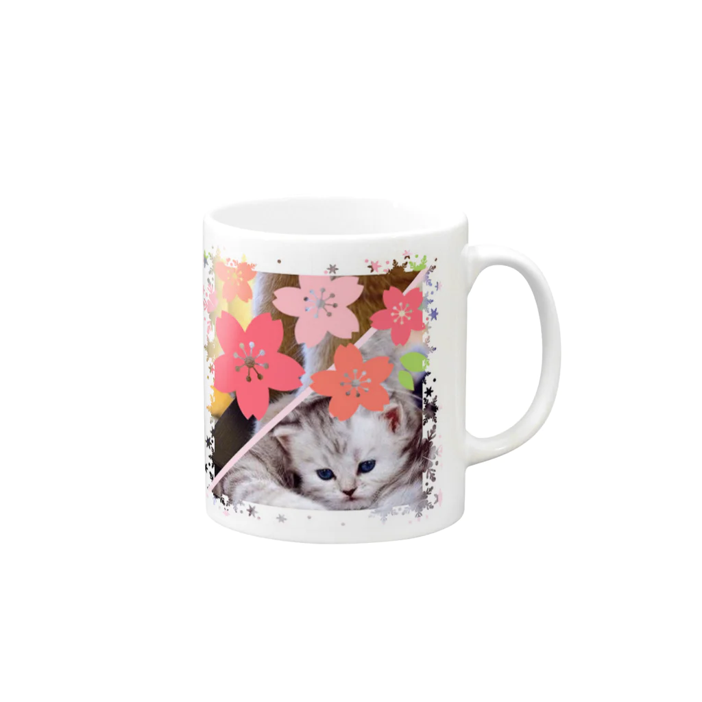 テル！のお店のサクラとニャンコの親子 Mug :right side of the handle