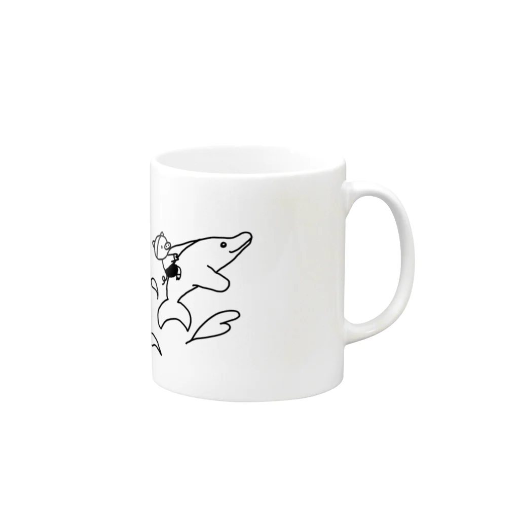 🌱kaori(•ө•)♡Makao🌱の海豚に乗った豚くん Mug :right side of the handle