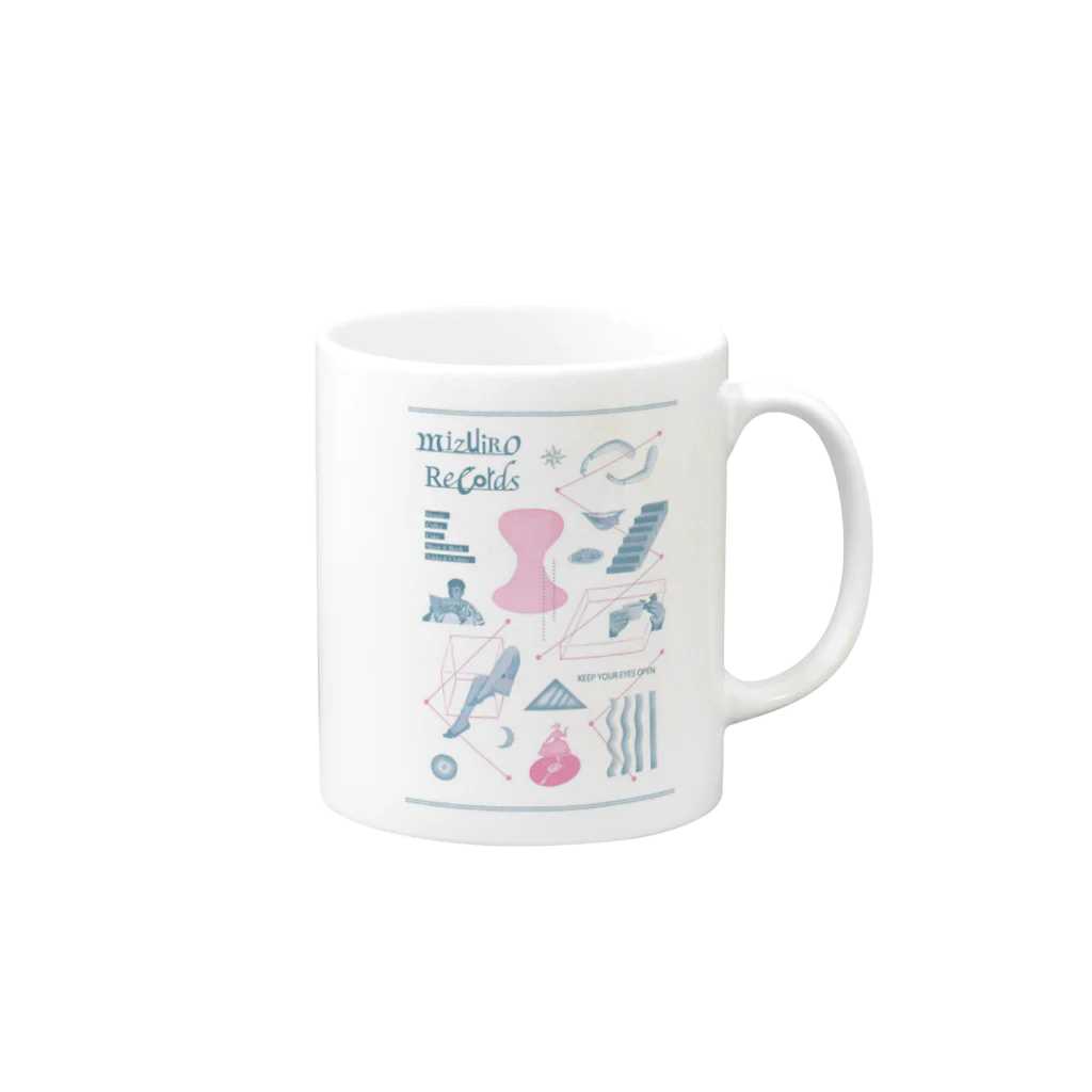 雑貨とおかしのテイクアウト/水色レコードのmizuirorecords book collage Mug :right side of the handle