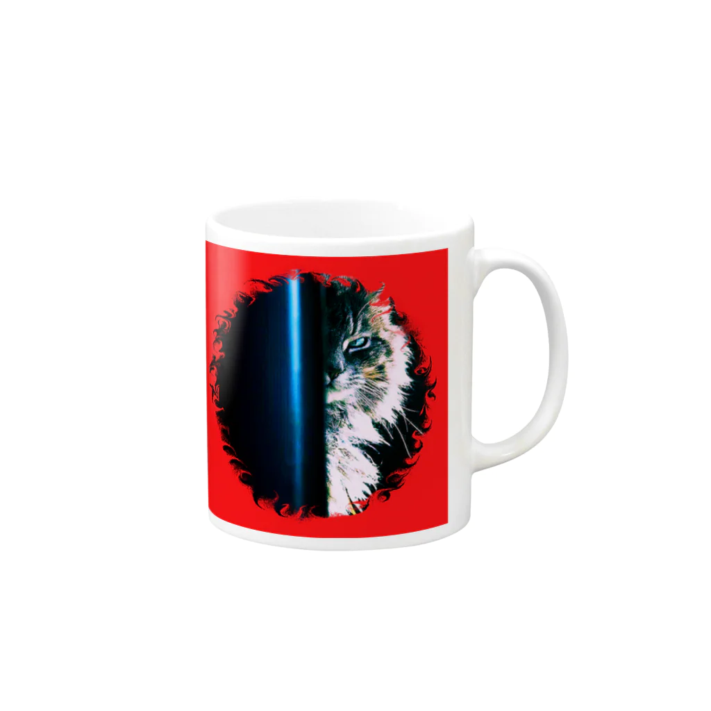 テル！のお店のあの猫デビルが見ている Mug :right side of the handle