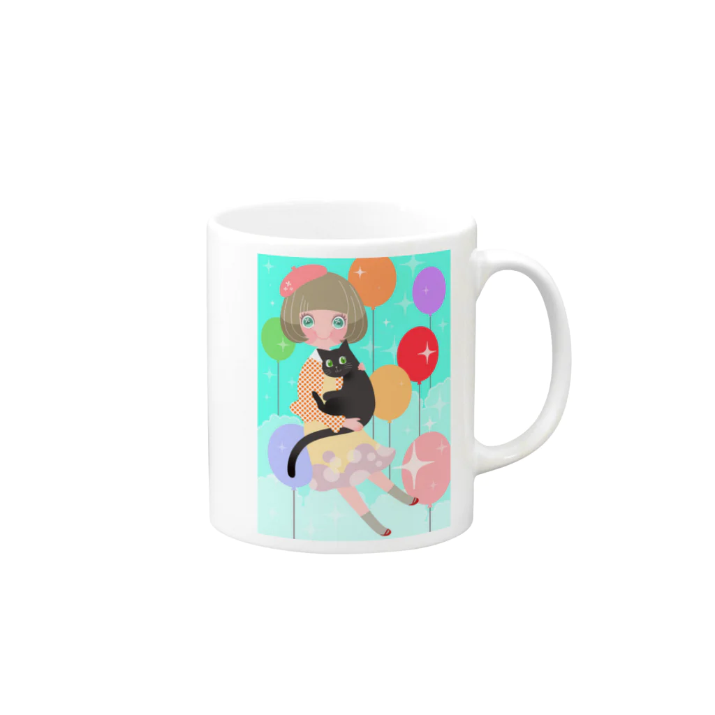 ヤマダタカエの黒猫と女の子 Mug :right side of the handle