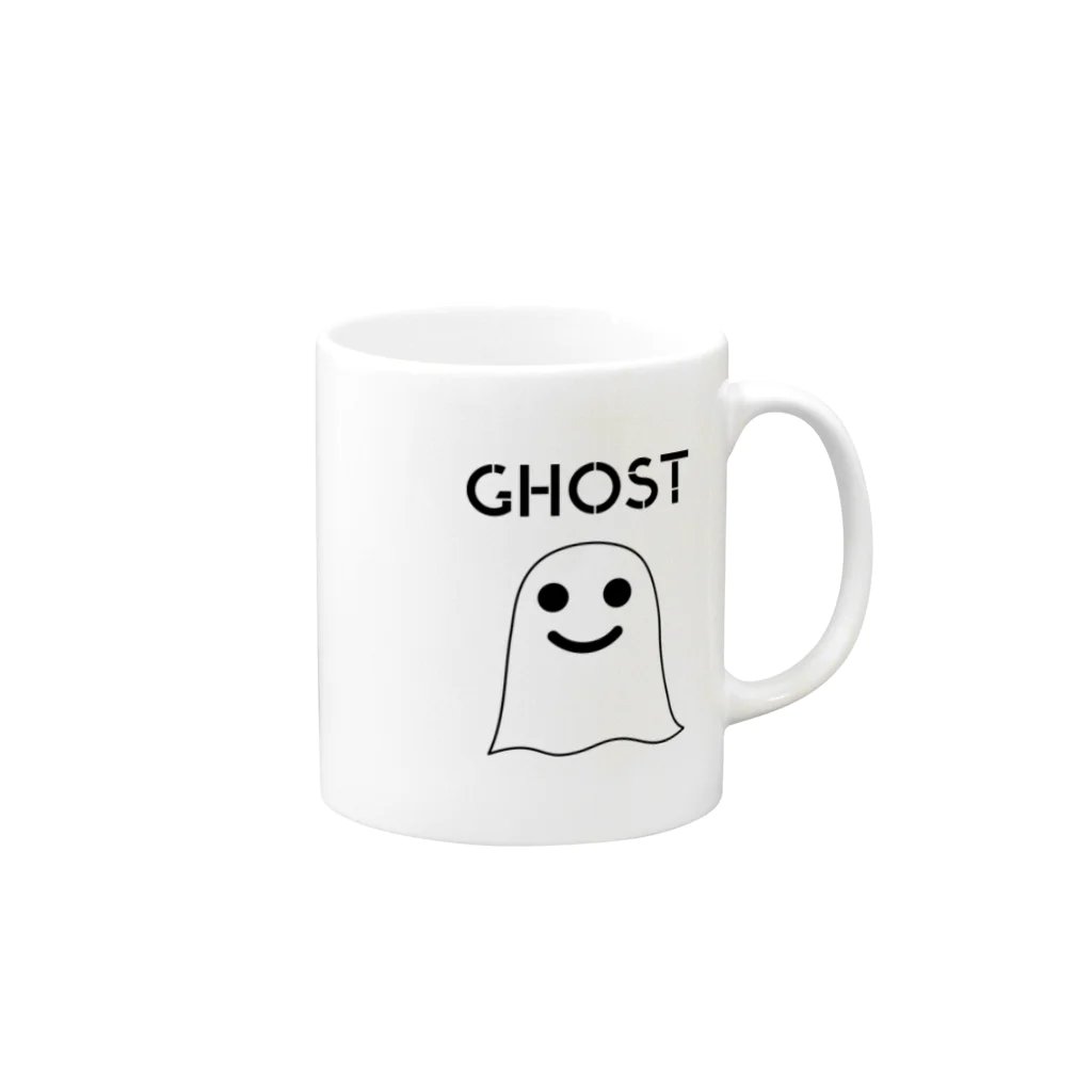 GHOST と TOSHIMASA IWAI の Goods ShopのGHOST IN THE SHEET (Black Line) マグカップの取っ手の右面