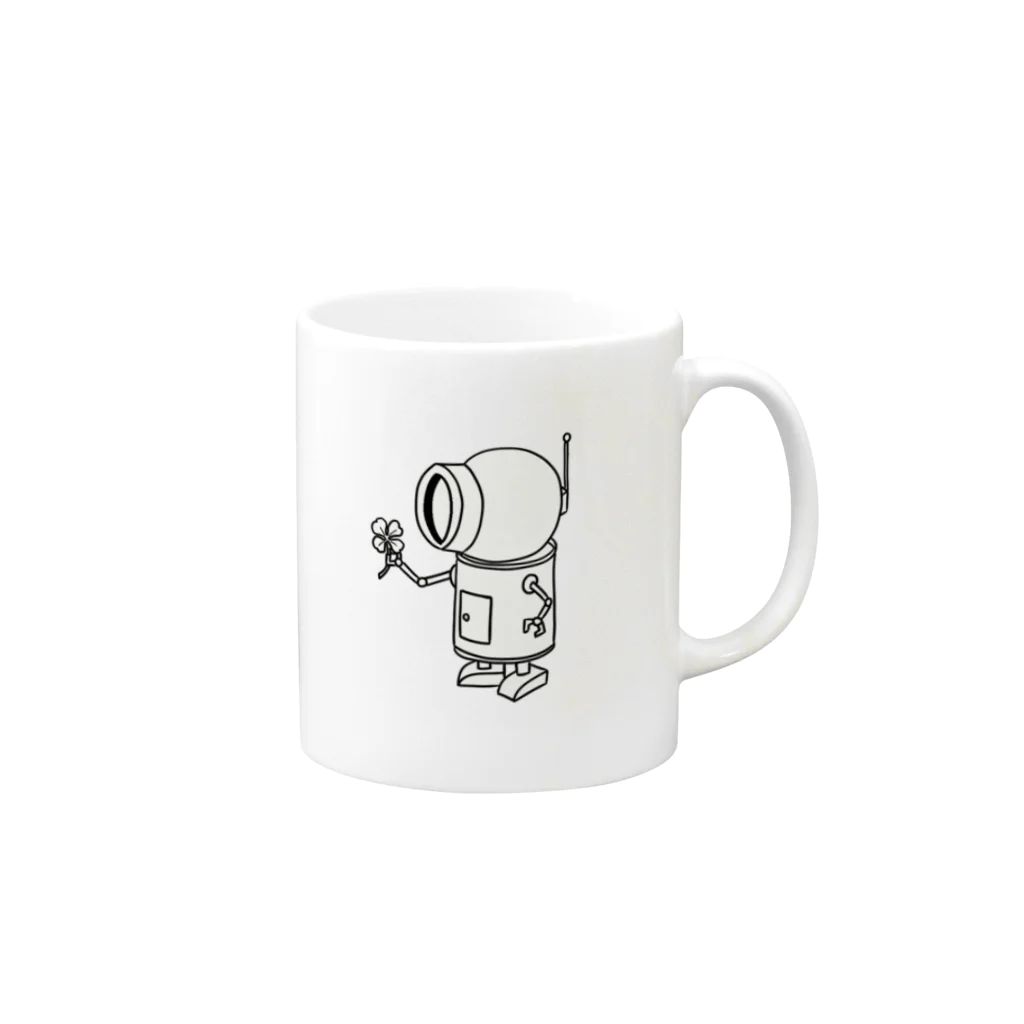 雪シカのオリキャラショップの幸せを願うロボ Mug :right side of the handle