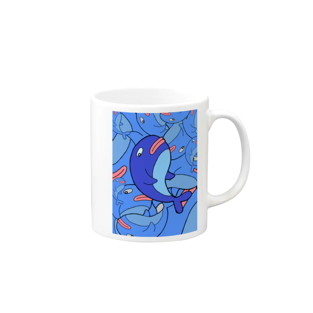 手描きのエトセトラの可愛くないイルカたち Mug :right side of the handle