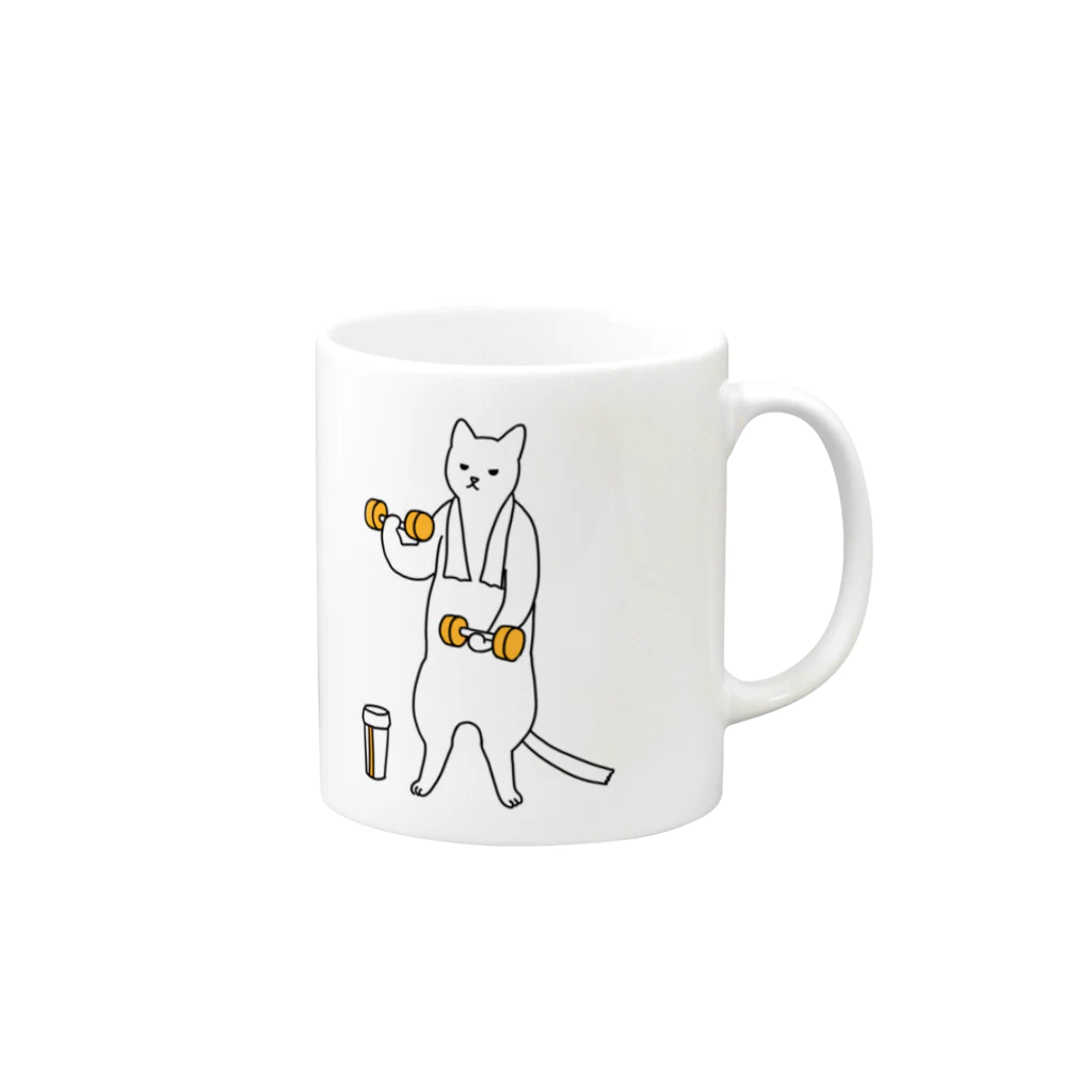 械海の巣ごもり猫とダンベルとプロテイン Mug :right side of the handle