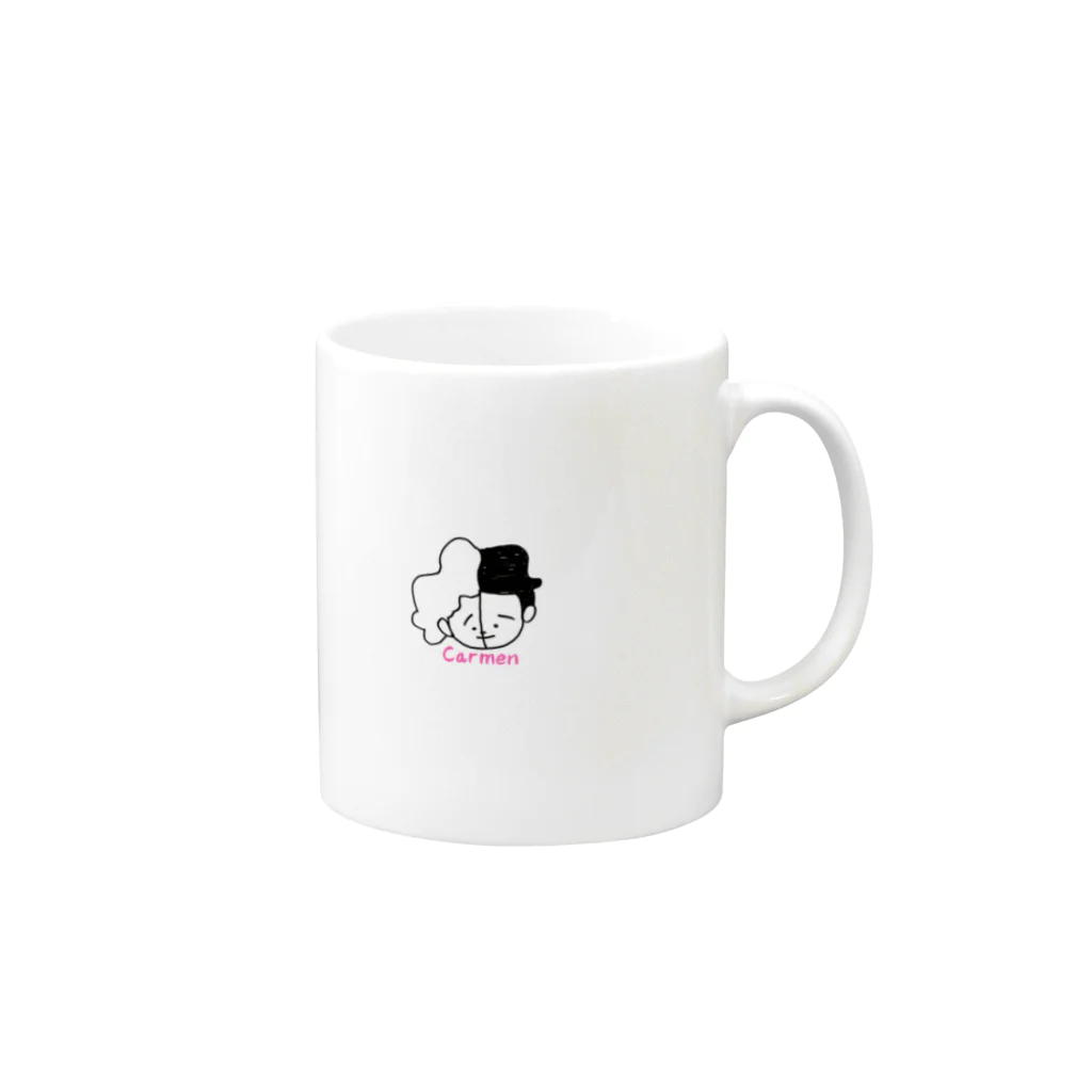 お笑い芸人　モダンタイムス公式グッズのカルメンちゃん Mug :right side of the handle