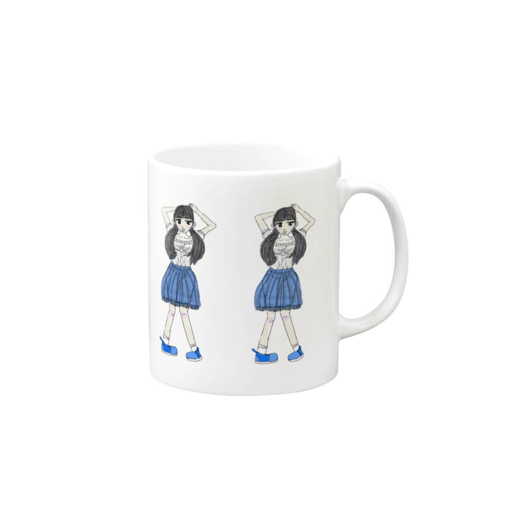 satiexitのブルーな女の子 Mug :right side of the handle