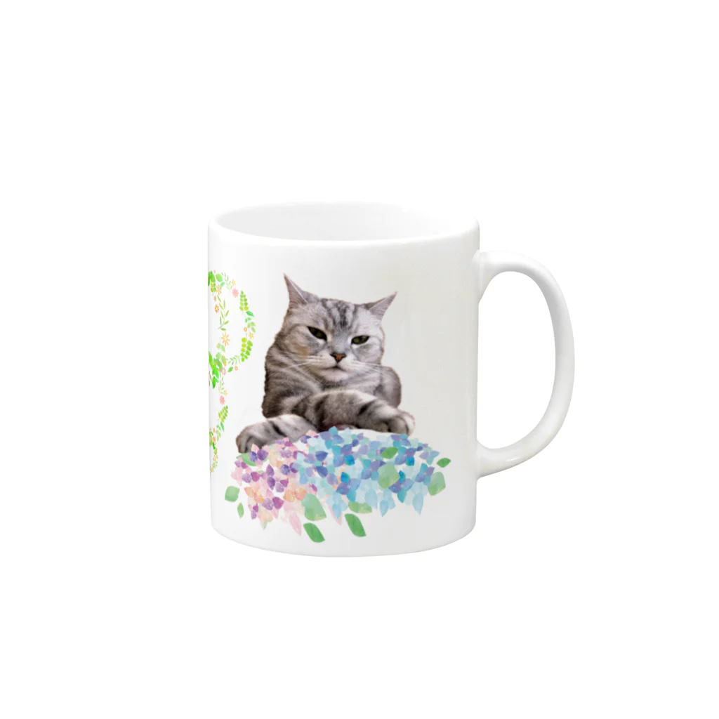 Cat Cafe ねころびのどらえもんと花 Mug :right side of the handle