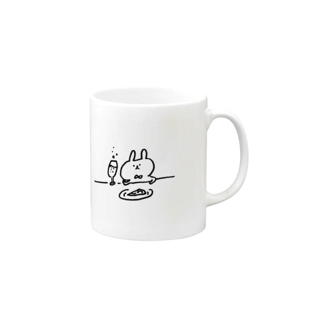 にょろのワインとピザなうさぎさん Mug :right side of the handle