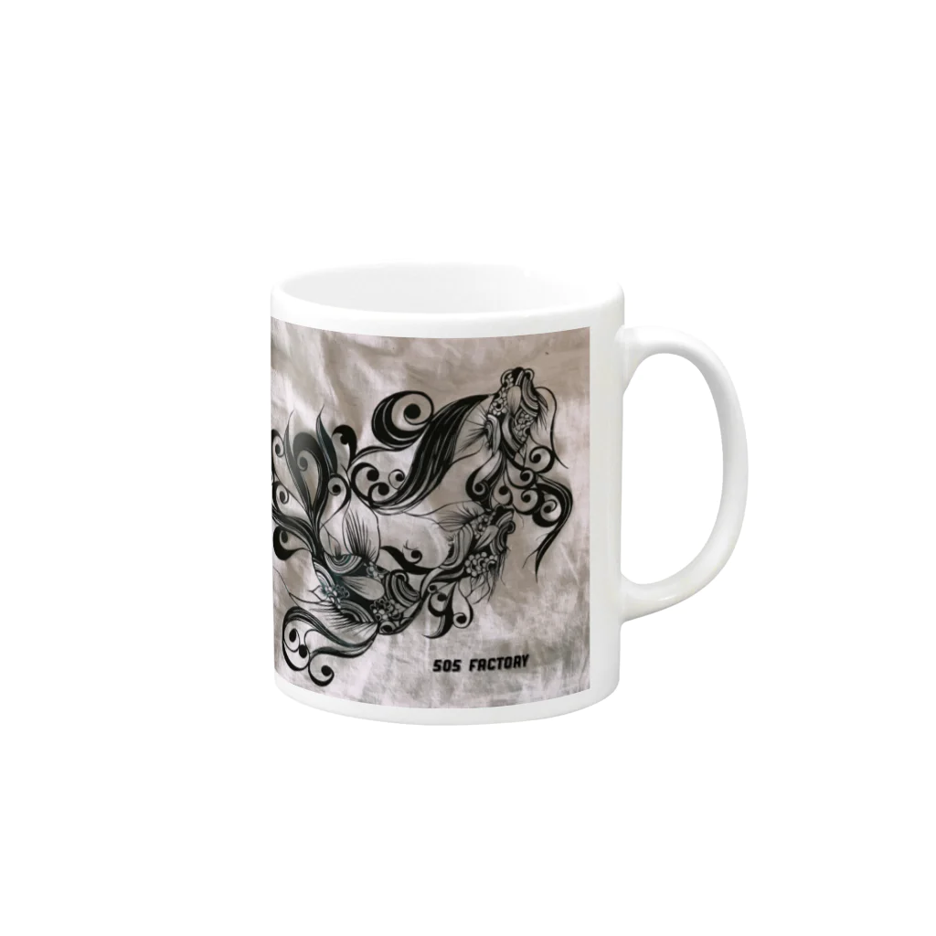 松岡陽子の切り絵金魚 Mug :right side of the handle