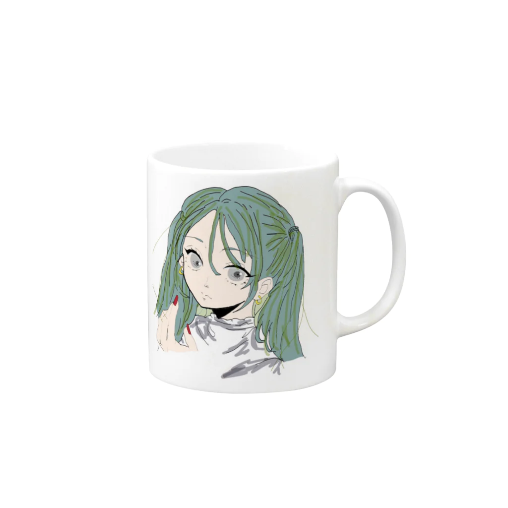 青リンゴのゆめかわいい女の子 Mug :right side of the handle