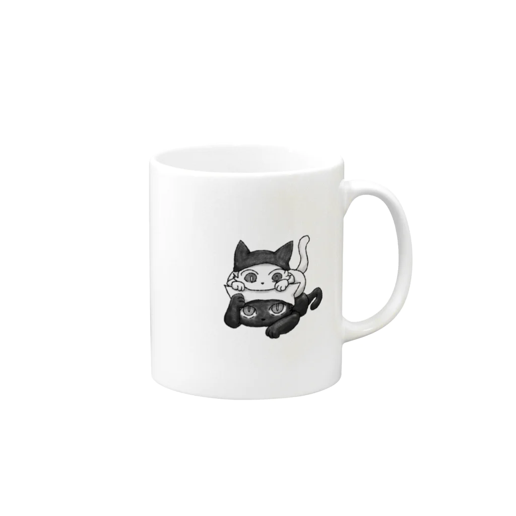 落陽雑貨のクロとシロ、乗っかる Mug :right side of the handle