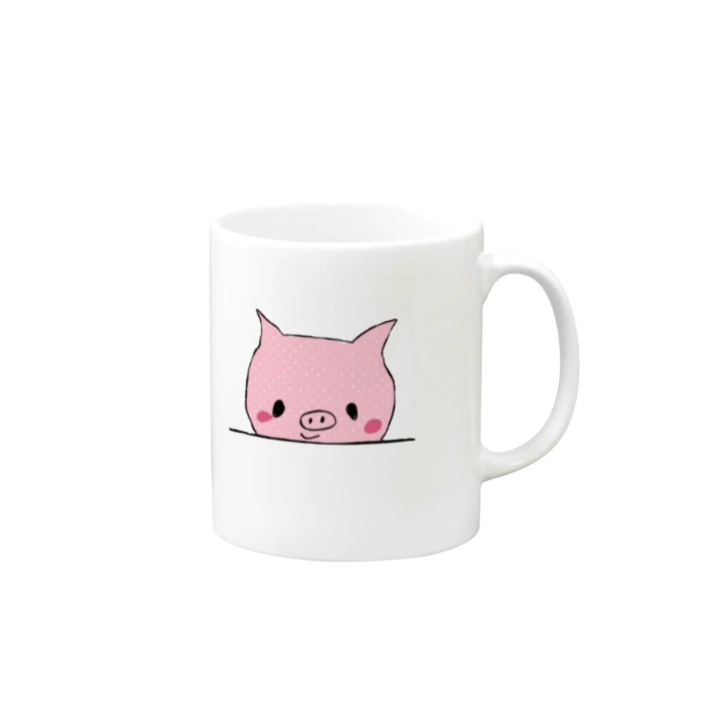 筆文字ギフトのお店Ａ＊poetry（ポエトリー）のあいぼうのぶたくん Mug :right side of the handle