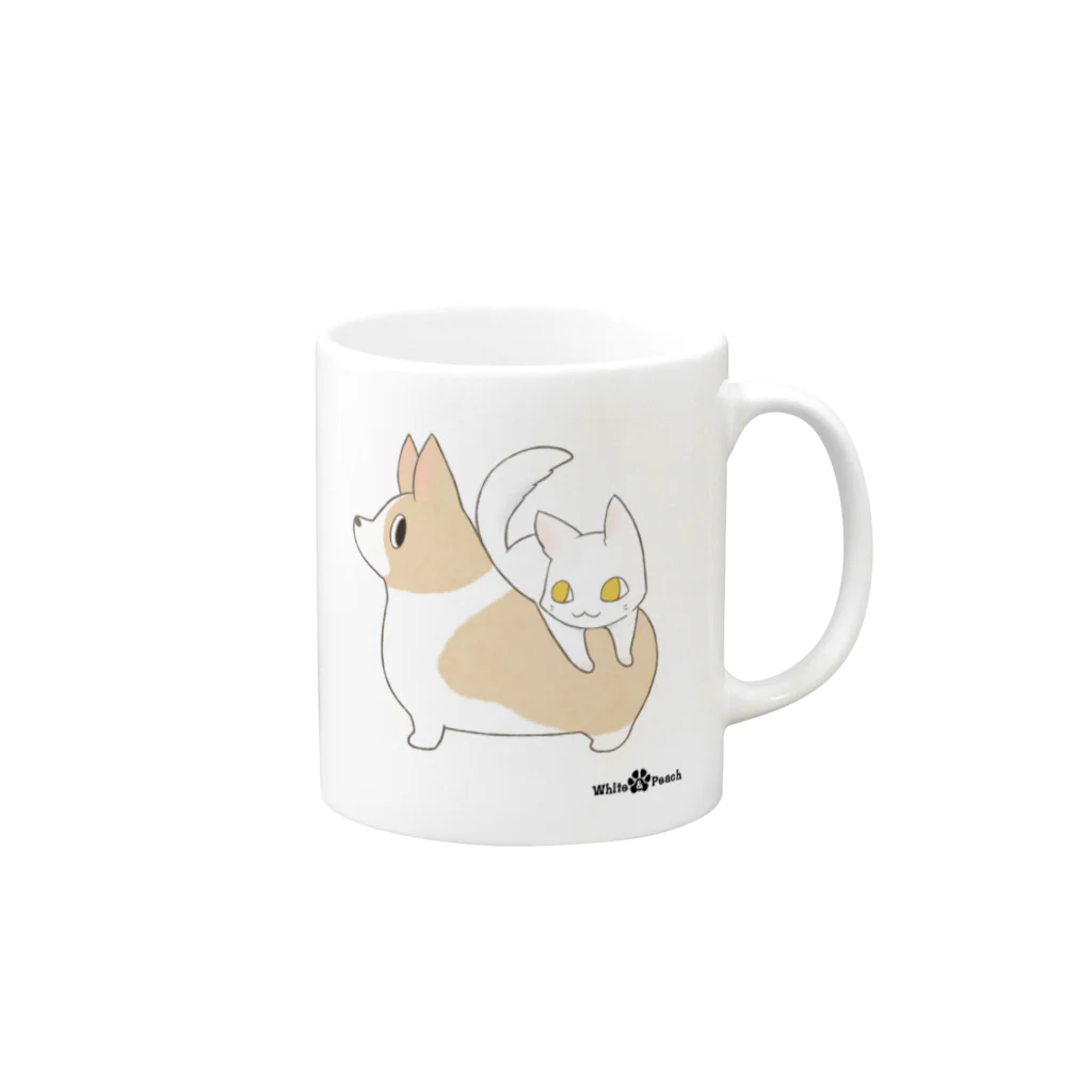 肉球雑貨ホワイトアンドピーチのしろともも Mug :right side of the handle