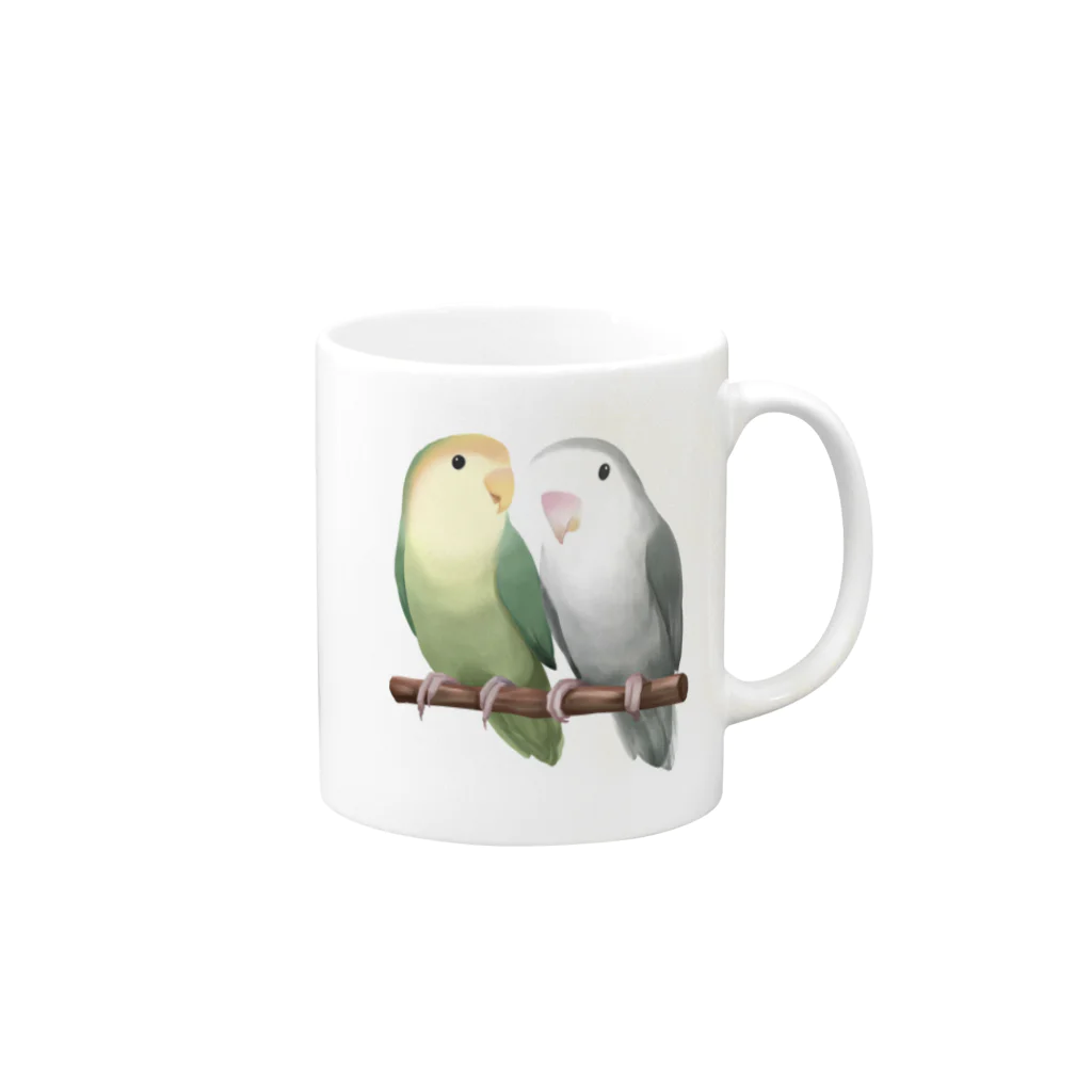 まめるりはことりのコザクラインコ　モーブとオリーブ【まめるりはことり】 Mug :right side of the handle