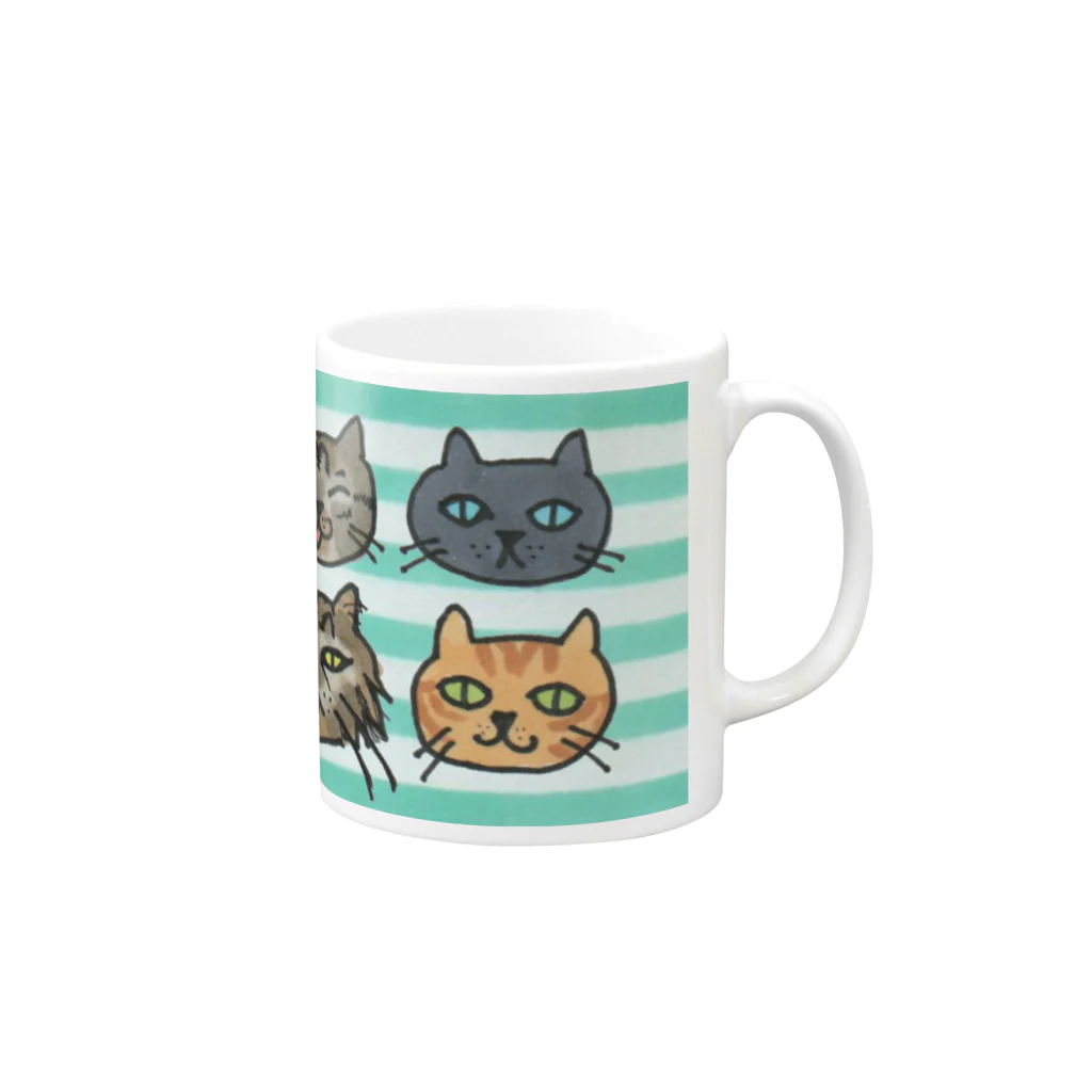 miku'ꜱGallery星猫の歴代にゃんズゆるゆるフェイス Mug :right side of the handle