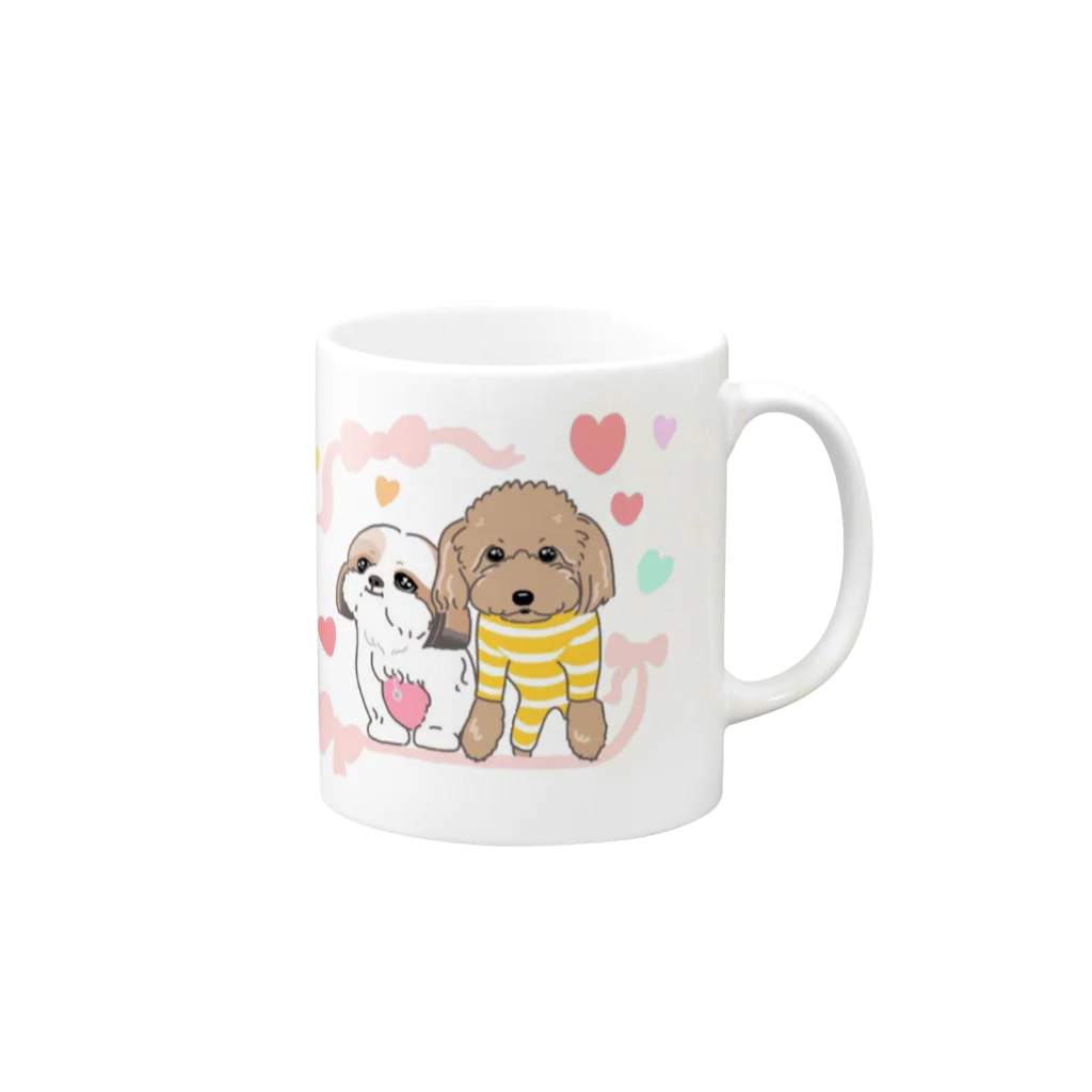 遥ん/犬顔絵　のなかよし シーズー&プードル Mug :right side of the handle