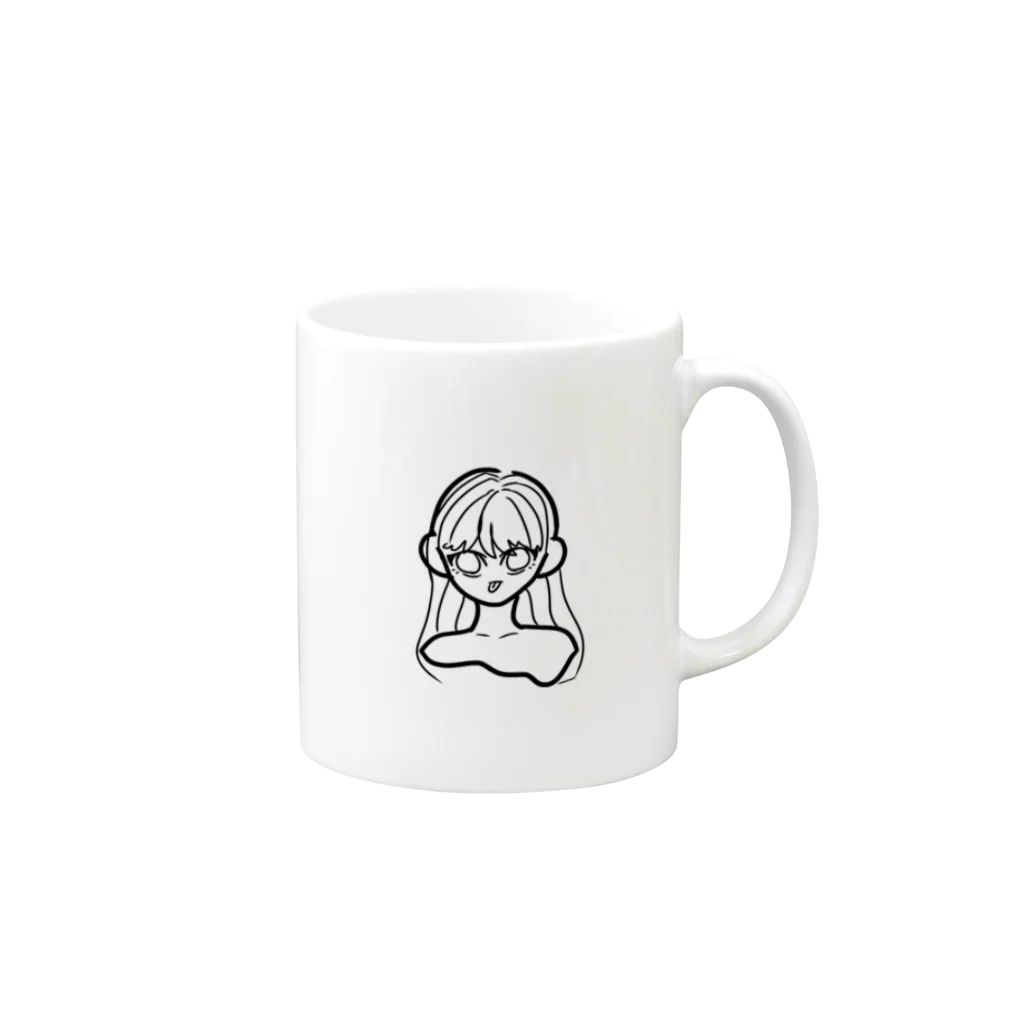 aAaAaのロングヘアのあっかんべーちゃん(モノクロ) Mug :right side of the handle