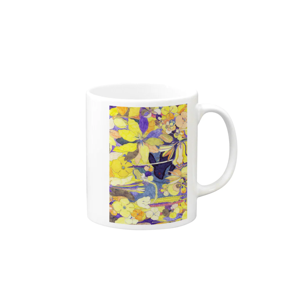 iuko sano shopの「花畑」黒うさぎ Mug :right side of the handle