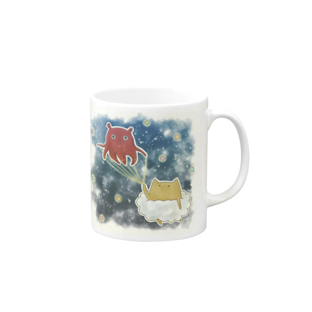 みやたに。工房の雲ねこちゃんの旅～メンダコ案内～ Mug :right side of the handle