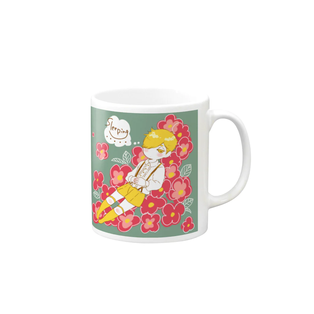 あいはさんだよ。のすりーぴんぐいろちがい Mug :right side of the handle