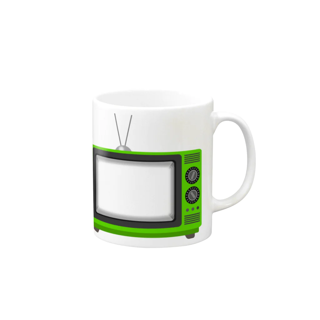 illust_designs_labのレトロな昭和の可愛い緑色テレビのイラスト 画面オン マグカップの取っ手の右面