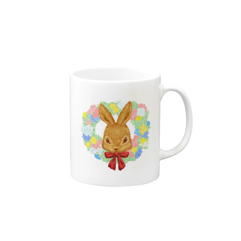 ウサギと花.魔法の森へようこそのFlower Rabbit Mug :right side of the handle