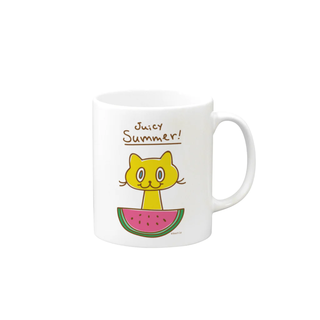 BEACH CATのすいかとニャンコ Mug :right side of the handle