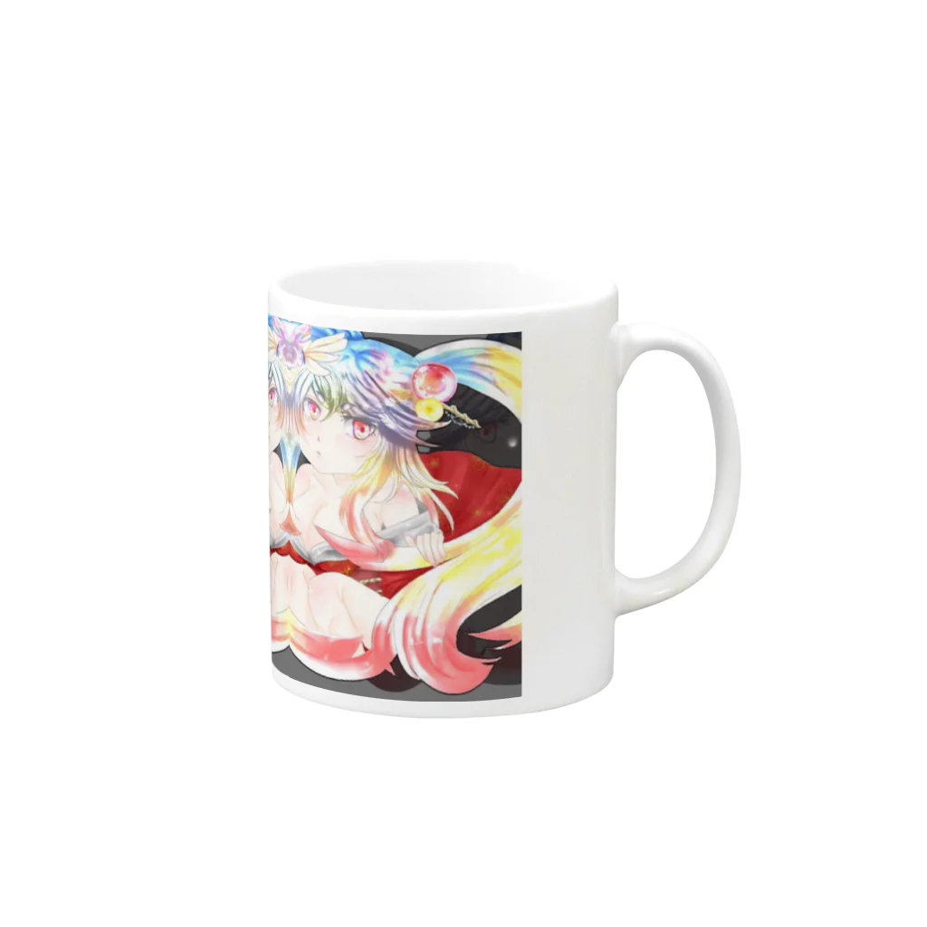 ぺちゃの ○。銀狐堂。○ のフェイク双子 Mug :right side of the handle