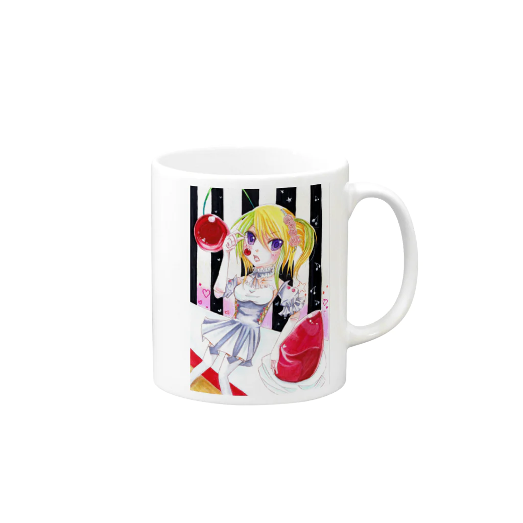 ぺちゃの ○。銀狐堂。○ のチェリー娘 Mug :right side of the handle