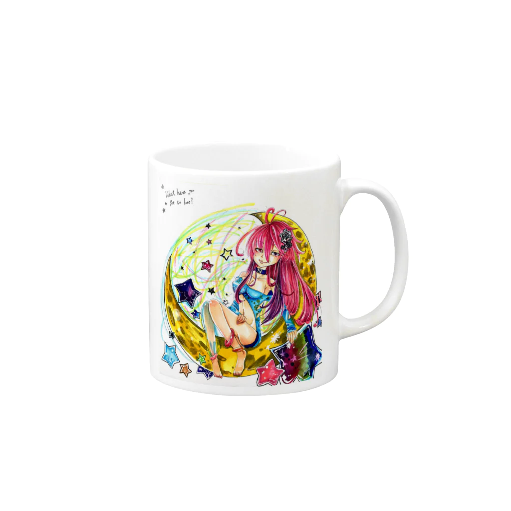 ぺちゃの ○。銀狐堂。○ の三日月仕掛けの娘 Mug :right side of the handle