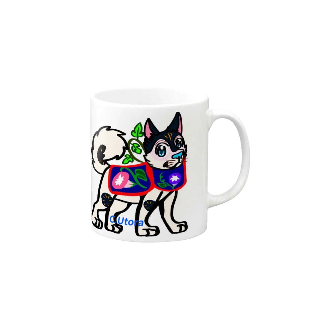 ピーキーちゅうすけの犬はりこ風味の犬とアサガオ  Mug :right side of the handle