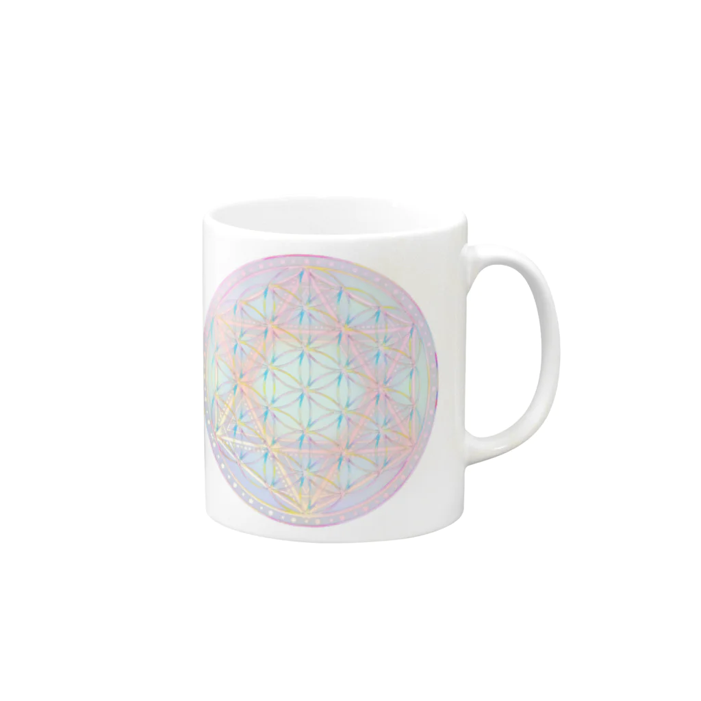 HIRO CollectionのRainbow Flower of Life & Hexagram Mug :right side of the handle