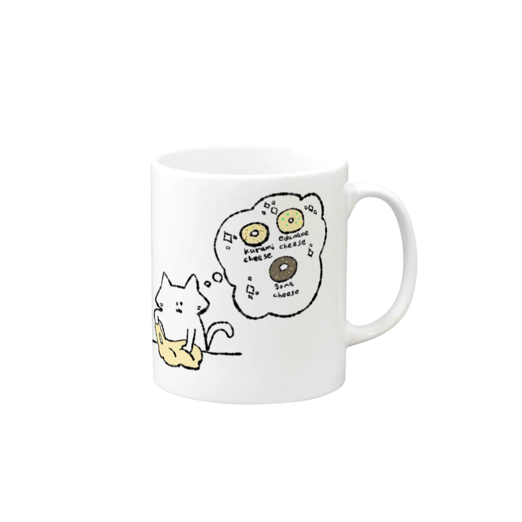 のびネコとおさかなのお店のパン生地こねこネコ Mug :right side of the handle