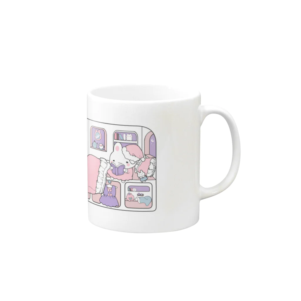 もぷ＠もぷうさLINEスタンプ発売中！のおやすみもぷうさ Mug :right side of the handle