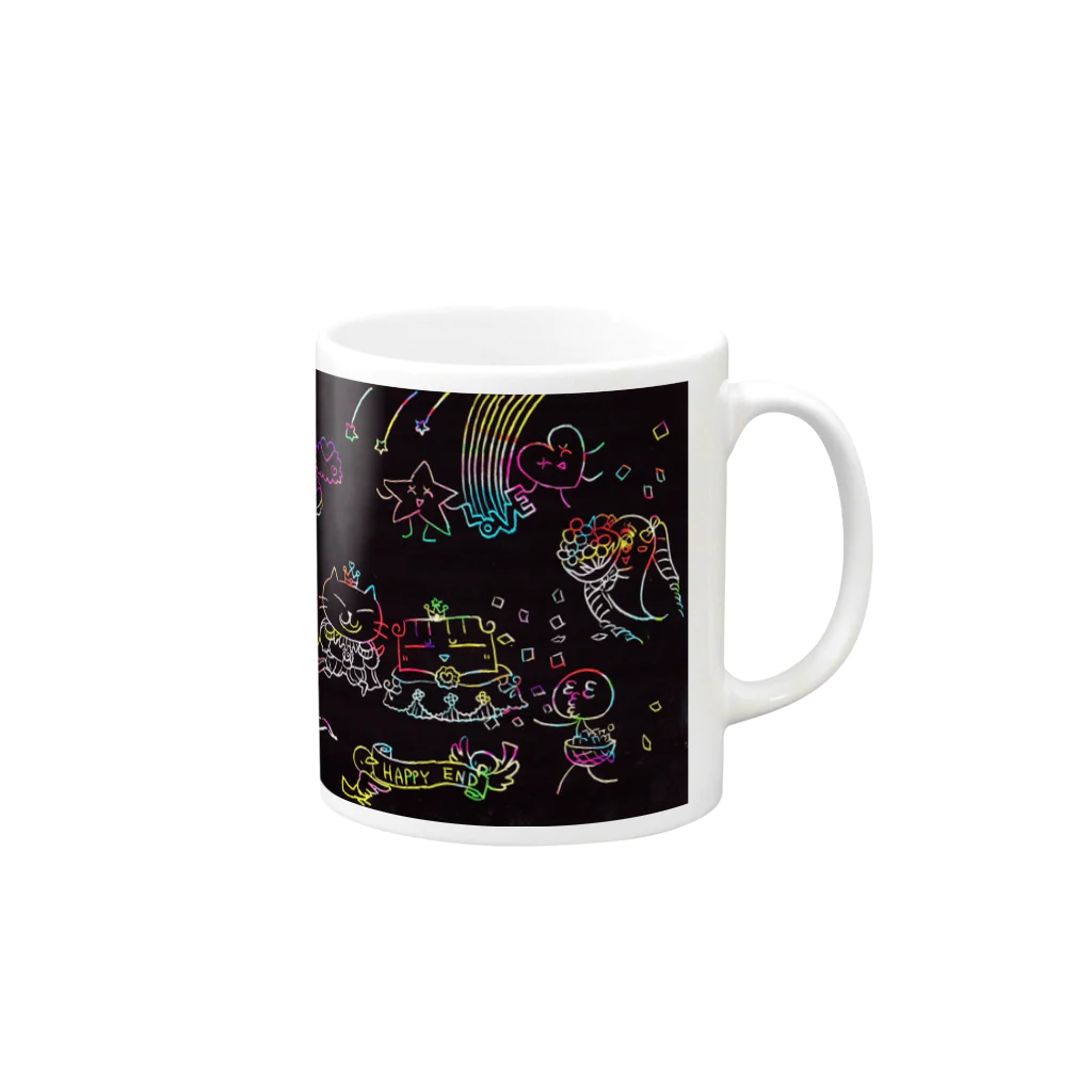 Sour Cream Onion SUZURI支店の白猫みやび王子と宇宙人子姫 Mug :right side of the handle