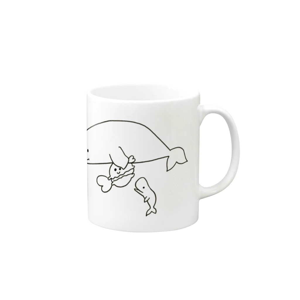 Famille de baleines(ファミールデバレーヌ)のマッコウクジラの親子とマカロン Mug :right side of the handle