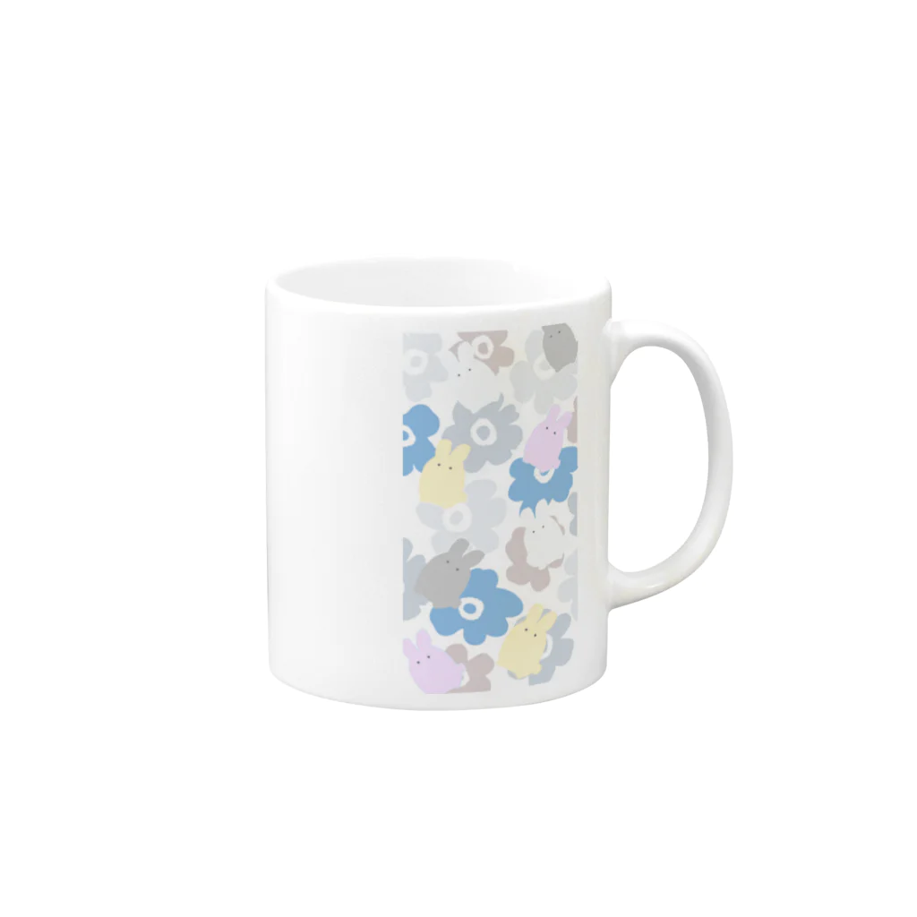 なでしこ@デザインの花柄×ウサギ Mug :right side of the handle