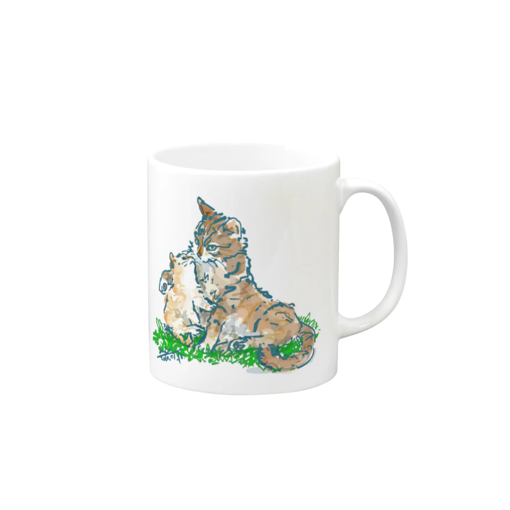 Atelir SOLEILの猫ちゃん 親子 Mug :right side of the handle