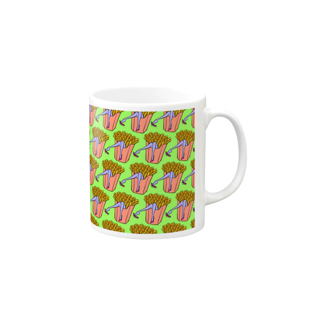 Mieko_Kawasakiの魅惑のフライドポテト🍟　GULTY PLEASURE FRENCH FRIES GREEN Mug :right side of the handle