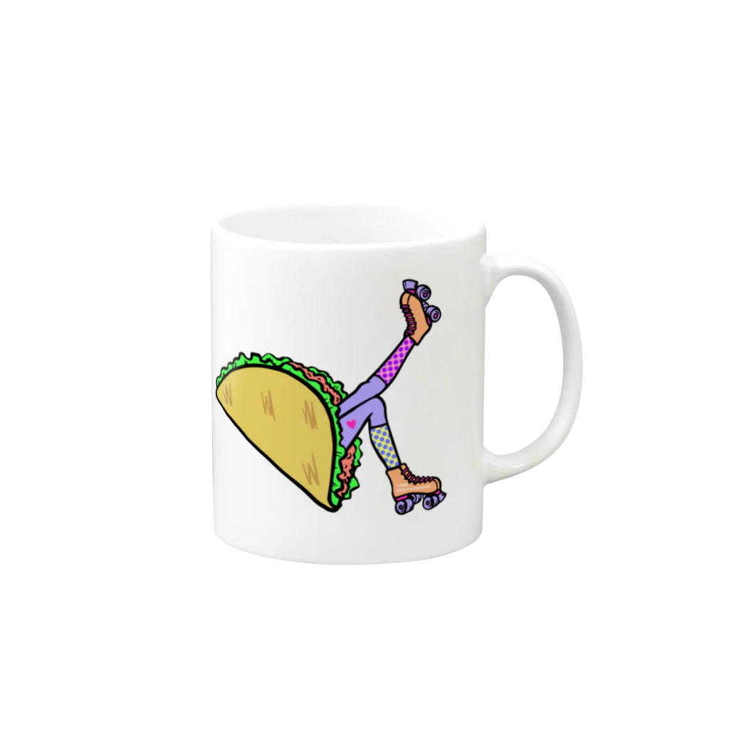 Mieko_Kawasakiのタコス　ローラースケート　ガール  TACOS ROLLER GIRL DOT 水玉　ドット　Tacos Rollerskate Rainbow Mug :right side of the handle