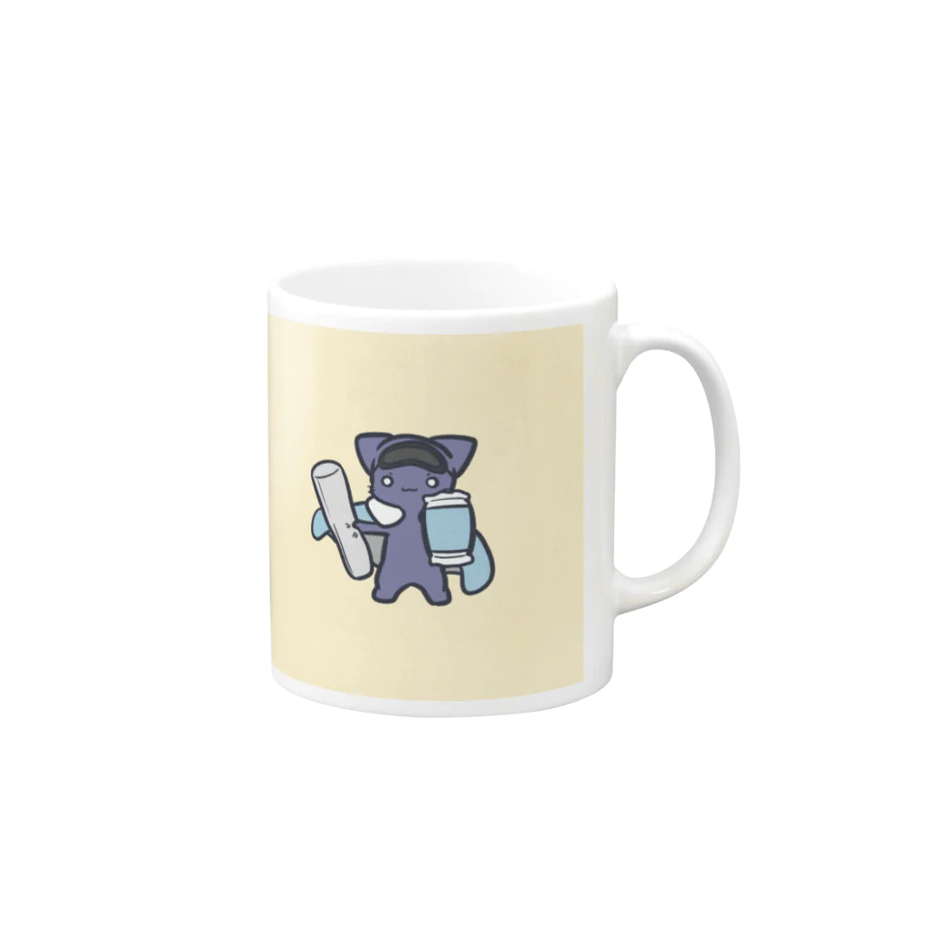 くろやぎのにゃんこ店のおふとぅん戦士にゃんこ Mug :right side of the handle