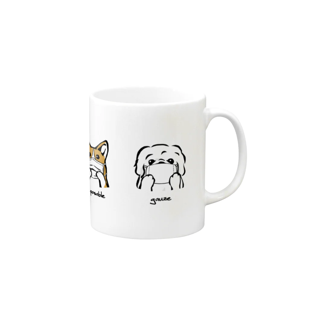 犬グッズの店しえるぶるーのマスクだワン！柴犬、パグ、コーギー、ペキニーズ Mug :right side of the handle