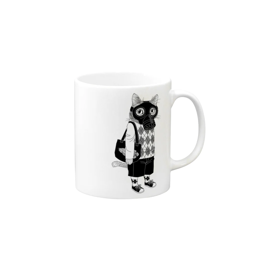 llotollのガスマスクを付けた猫 Mug :right side of the handle