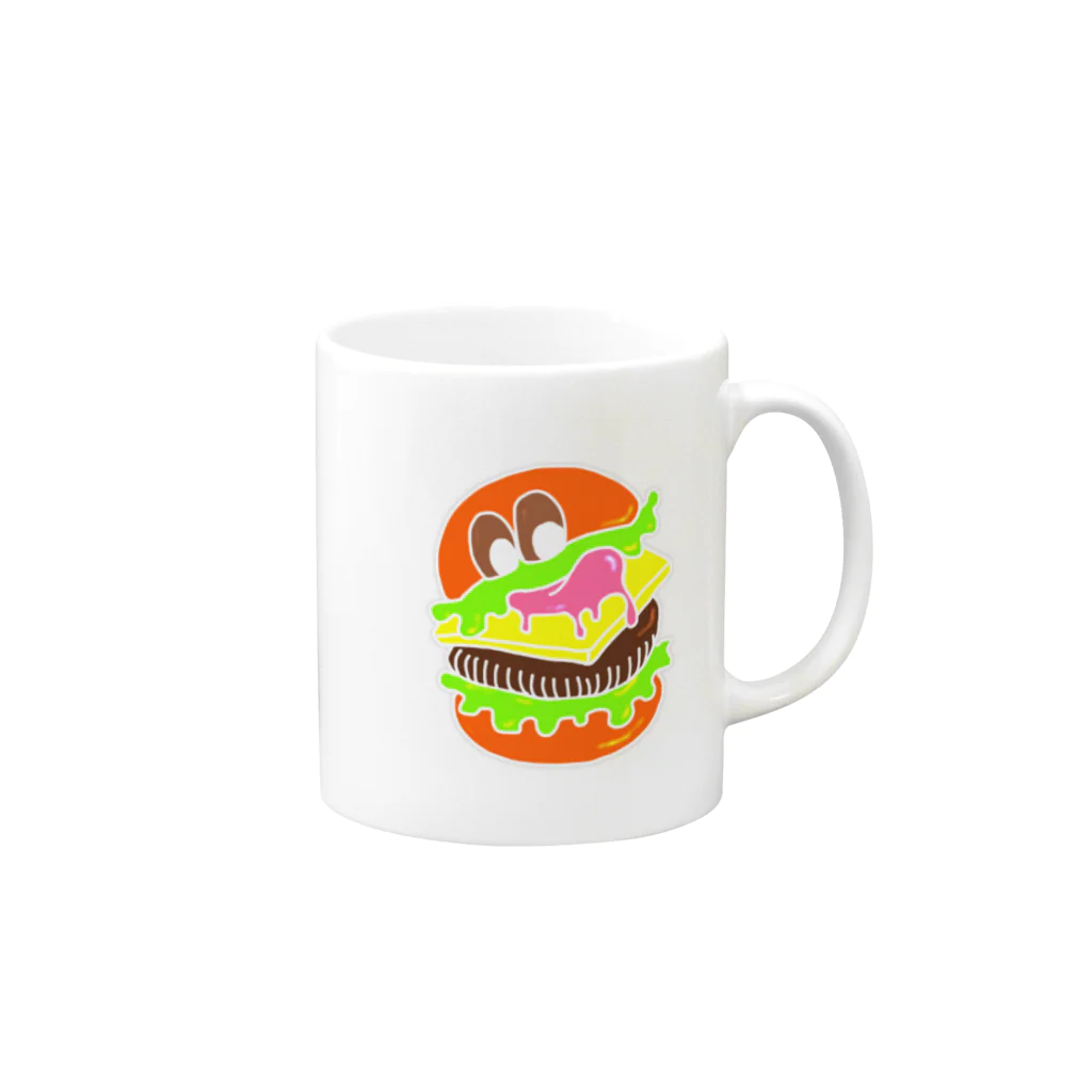 れなしやのHamburger monster neon Mug :right side of the handle