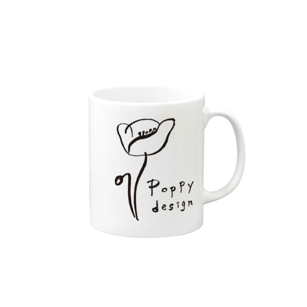 ひなげし商店のPoppy design 黒ライン Mug :right side of the handle