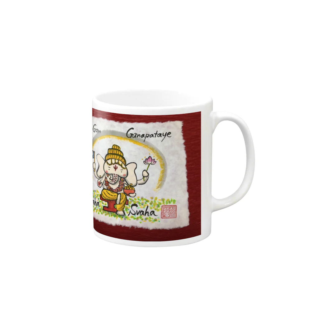 KIYOKA88WONDERLANDのガネーシャ神・マントラ　開運 Mug :right side of the handle